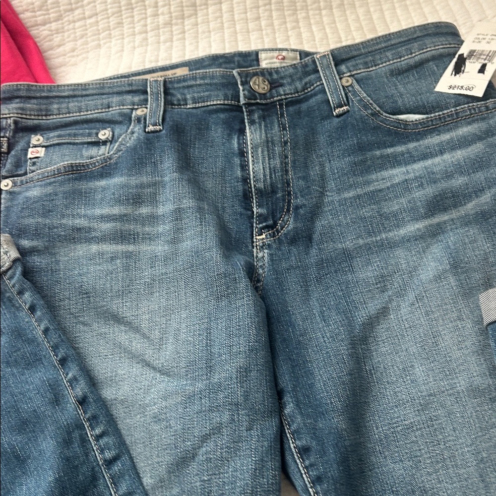 Ag Adriano Goldschmied Women's Mid-Blue Roll-Up Jeans - Picture 5 of 6